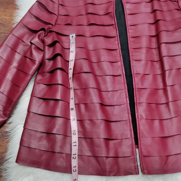 Lafayette 148 New York Burgundy 100% Leather Open Front Layered Jacket Size 6 - Picture 13 of 15